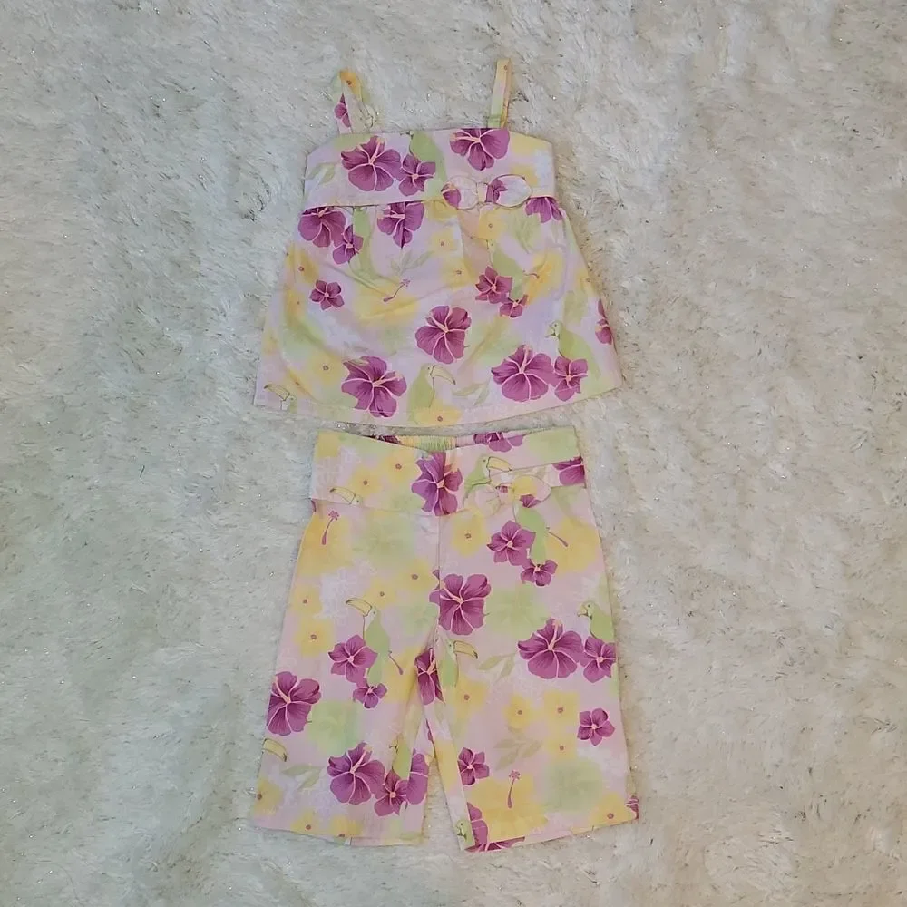 JANIE AND JACK 2-PIECE FLORAL CAPRI AND TANK TOP SET, SIZE 6-12 MONTHS